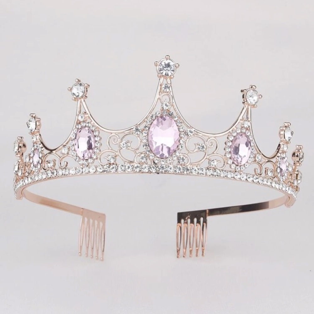 Metal princess crown with pink rhinestones